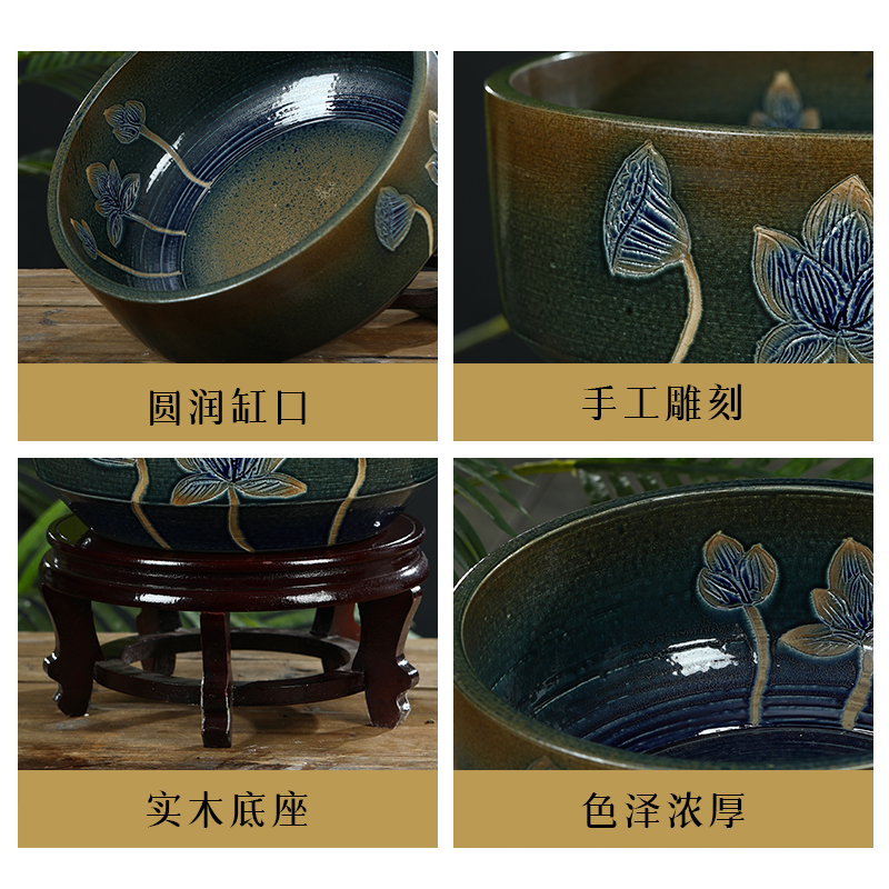 Jingdezhen ceramic aquarium desktop home furnishing articles feng shui plutus goldfish turtle basin of large cylinder water lily, lotus