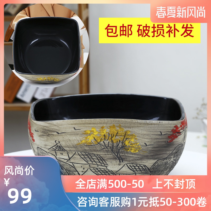 Jingdezhen ceramic aquarium fangyuan lotus blue and white goldfish turtle GangPen sleep bowl lotus refers to basin cylinder tank sitting room