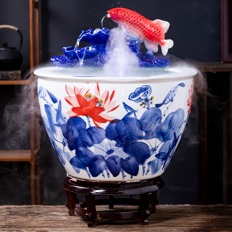 Jingdezhen ceramic goldfish bowl sitting room balcony floor office home furnishing articles circulating water courtyard big fish tank