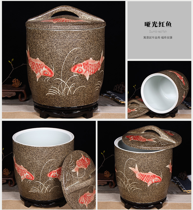 Art soul ceramic cylinder barrel household with cover flour 20 jins 30 jins of jingdezhen storage tank cylinder moistureproof