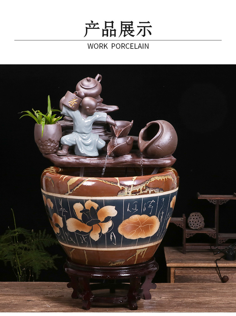 Jingdezhen ceramic tank sitting room circulating water tank feng shui plutus furnishing articles balcony lotus fish bowl