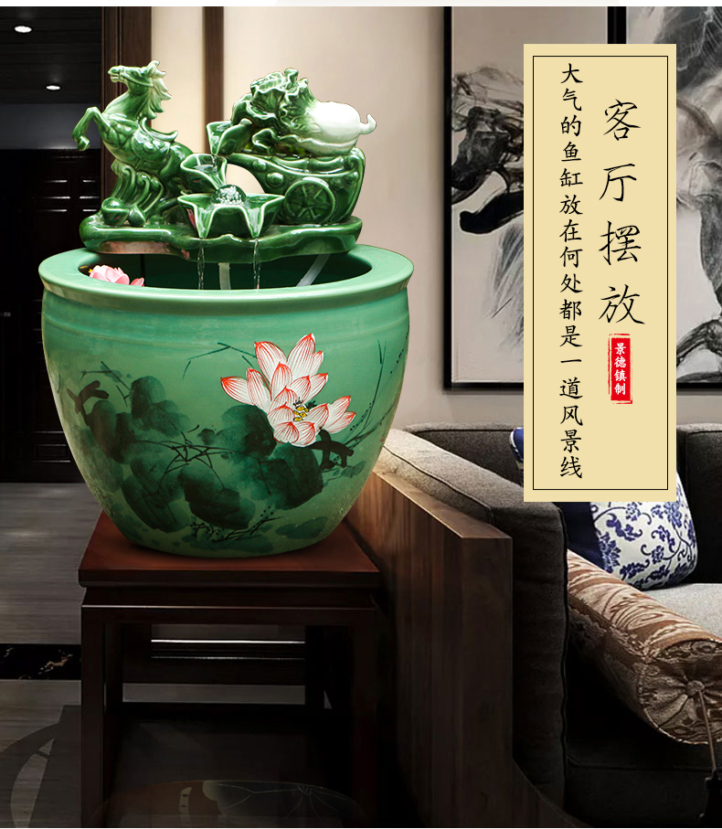 Jingdezhen ceramic goldfish bowl sitting room floor balcony office home furnishing articles circulating water courtyard big fish tank