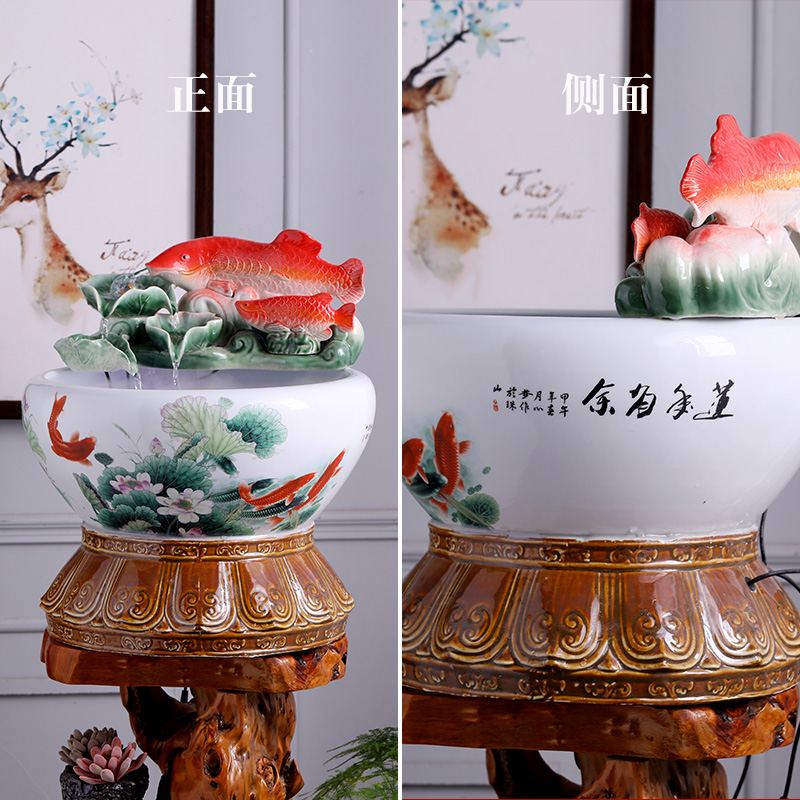 Ceramic water fountain small place atomizing humidifier loop filter feng shui plutus aquarium desktop sitting room adornment