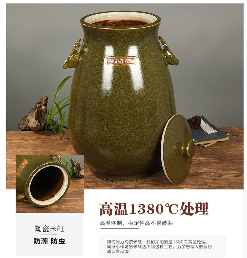 Jingdezhen household moistureproof ceramic cylinder barrel ricer box 20 jins of 50 kg of the packed with cover cylinder tank rice storage tank