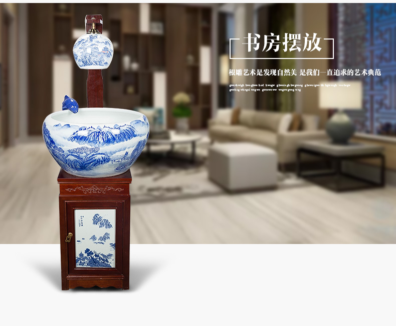 Jingdezhen ceramic aquarium home sitting room office feng shui furnishing articles filtering circulation of water fish home sitting room