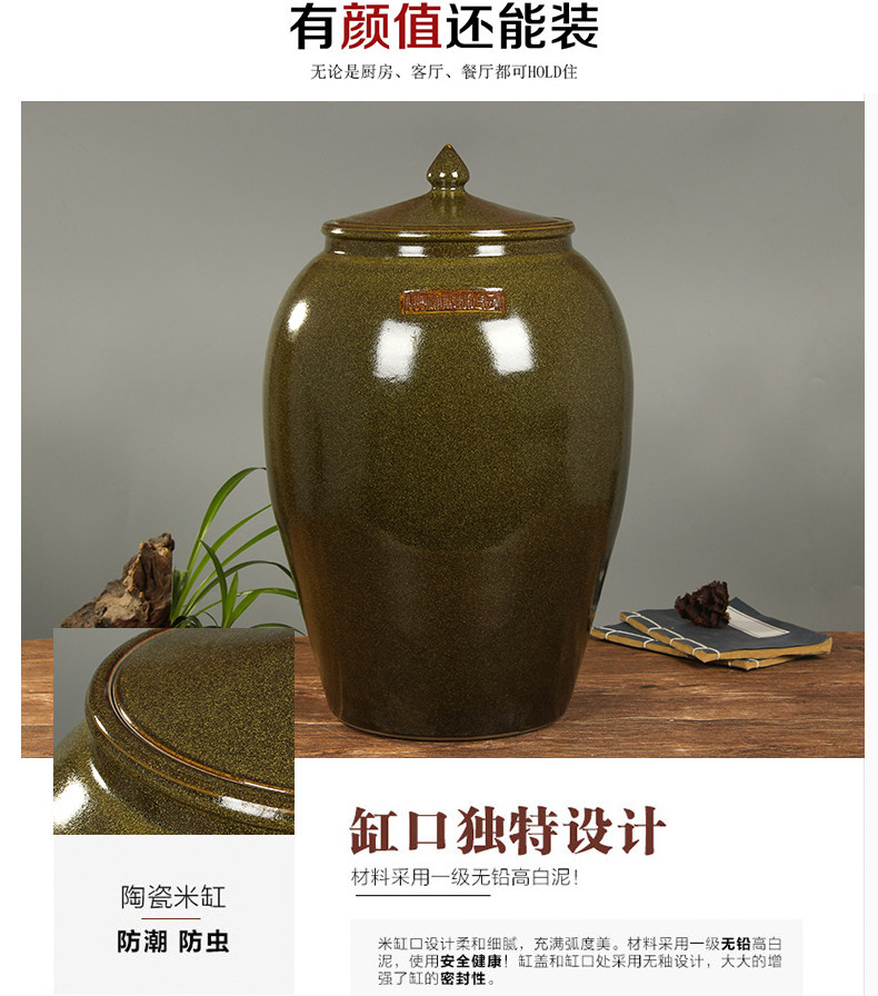 Jingdezhen household moistureproof ceramic cylinder barrel ricer box 20 jins of 50 kg of the packed with cover cylinder tank rice storage tank