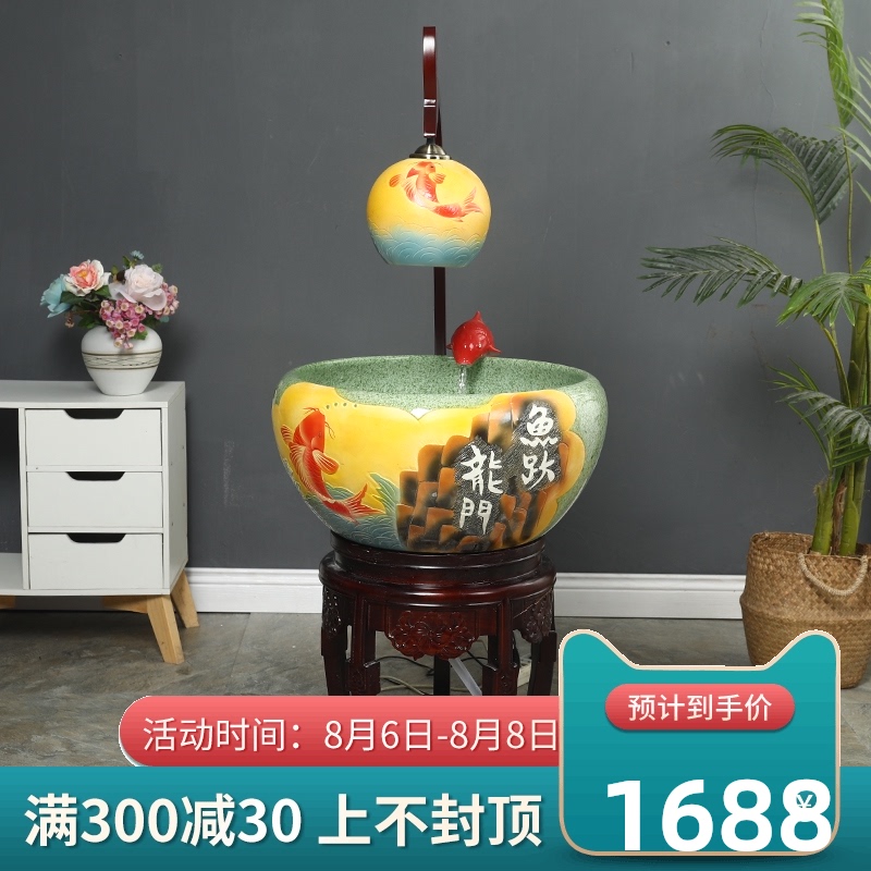 Jingdezhen ceramic aquarium fountain loop filter aerobic basin goldfish bowl lotus cylinder aquarium ceramic fortune sitting room