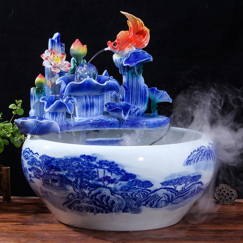 Chinese ceramic water fountain furnishing articles money sitting room feng shui round ball tank waterscape humidifier adornment ornament