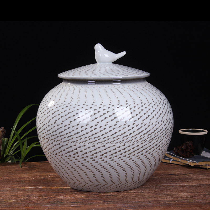 Jingdezhen household moistureproof ceramic cylinder barrel ricer box 20 jins 30 jins the loaded with cover cylinder tank rice storage tank