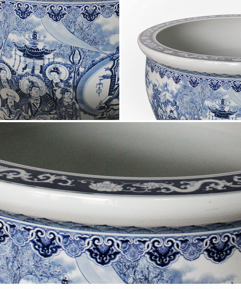 Blue and white porcelain tank 1 meter big basin of water tanks porcelain jar water lily lotus bowl lotus cylinder cylinder tortoise courtyard