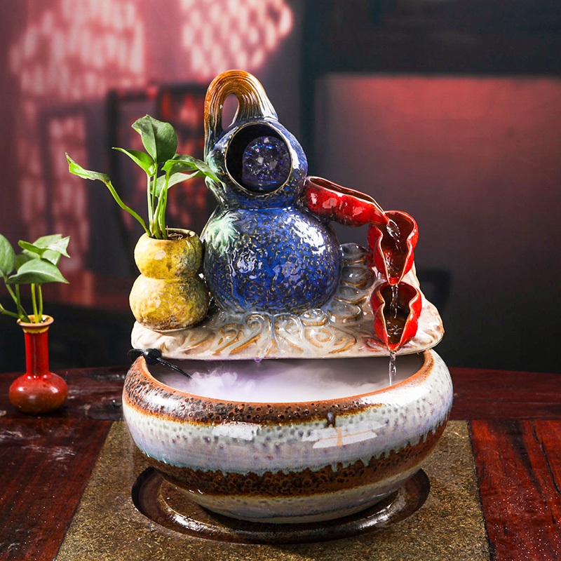 Creative household desktop sitting room aquarium fish pond water furnishing articles ceramic fountain office feng shui wheel opening gifts