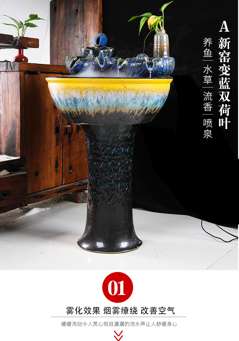 Jingdezhen ceramics pillar landing fish tank oversized LianHe flowerpot brocade carp cylinder goldfish bowl water lily bowl