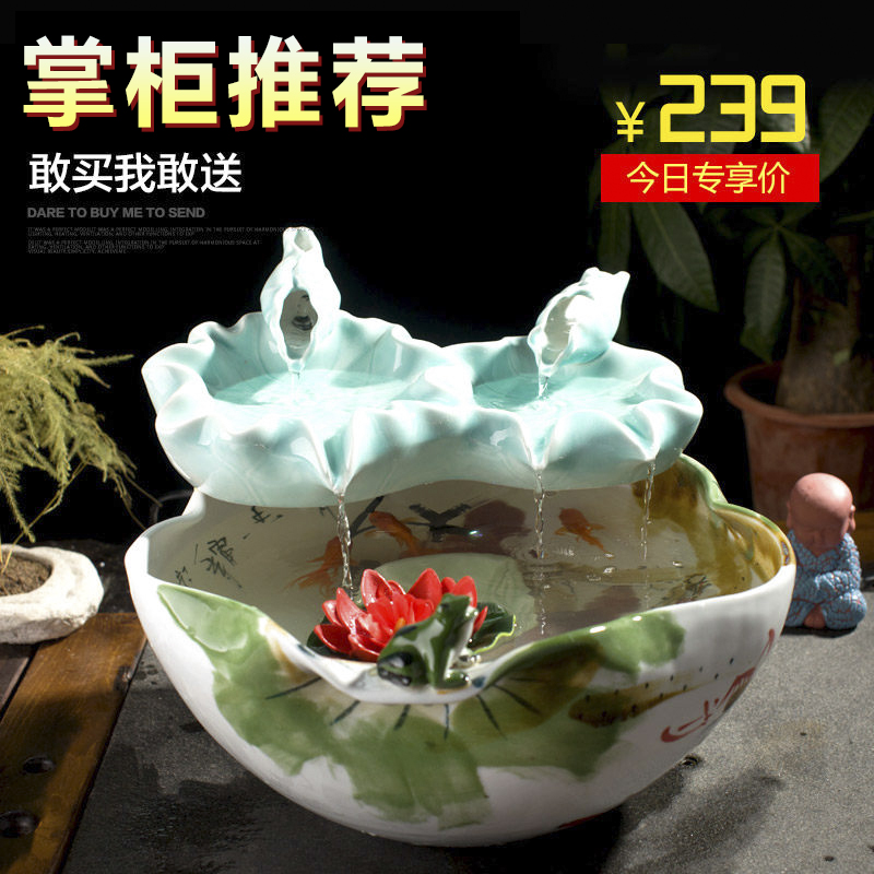 Creative fountain water atomizing humidifier tank furnishing articles of jingdezhen ceramic landscape lotus sitting room furniture