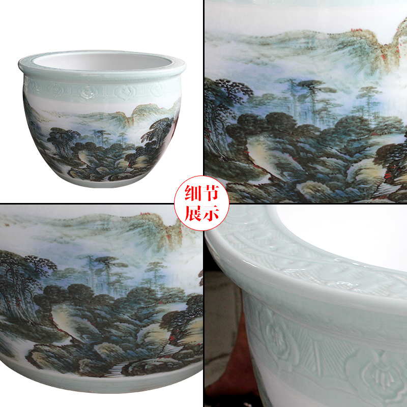 Blue and white porcelain tank 1 meter big basin of water tanks porcelain jar water lily lotus bowl lotus cylinder cylinder tortoise courtyard