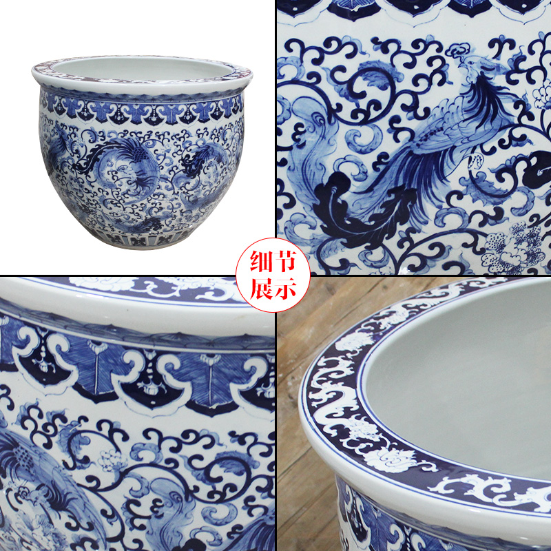 Blue and white porcelain tank 1 meter big basin of water tanks porcelain jar water lily lotus bowl lotus cylinder cylinder tortoise courtyard