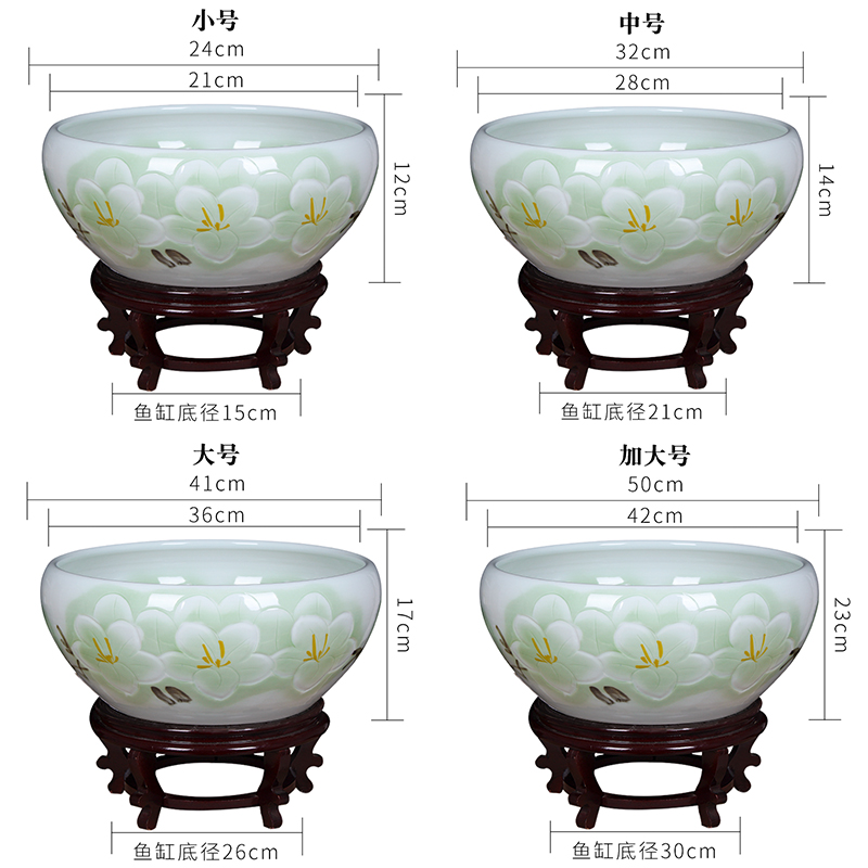 Jingdezhen ceramic aquarium turtle cylinder goldfish bowl of the big tank water lily bowl lotus lotus cylinder cylinder furnishing articles in the living room