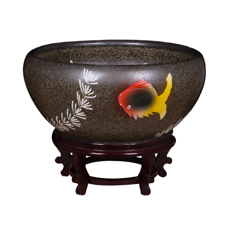 Jingdezhen ceramic aquarium turtle cylinder goldfish bowl lotus cylinder fish bowl lotus lotus cylinder furnishing articles in the living room