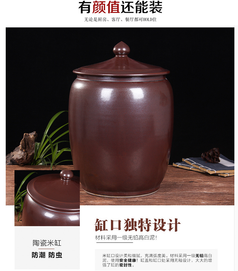 Jingdezhen household moistureproof ceramic cylinder barrel ricer box 20 jins 30 jins the loaded with cover cylinder tank rice storage tank