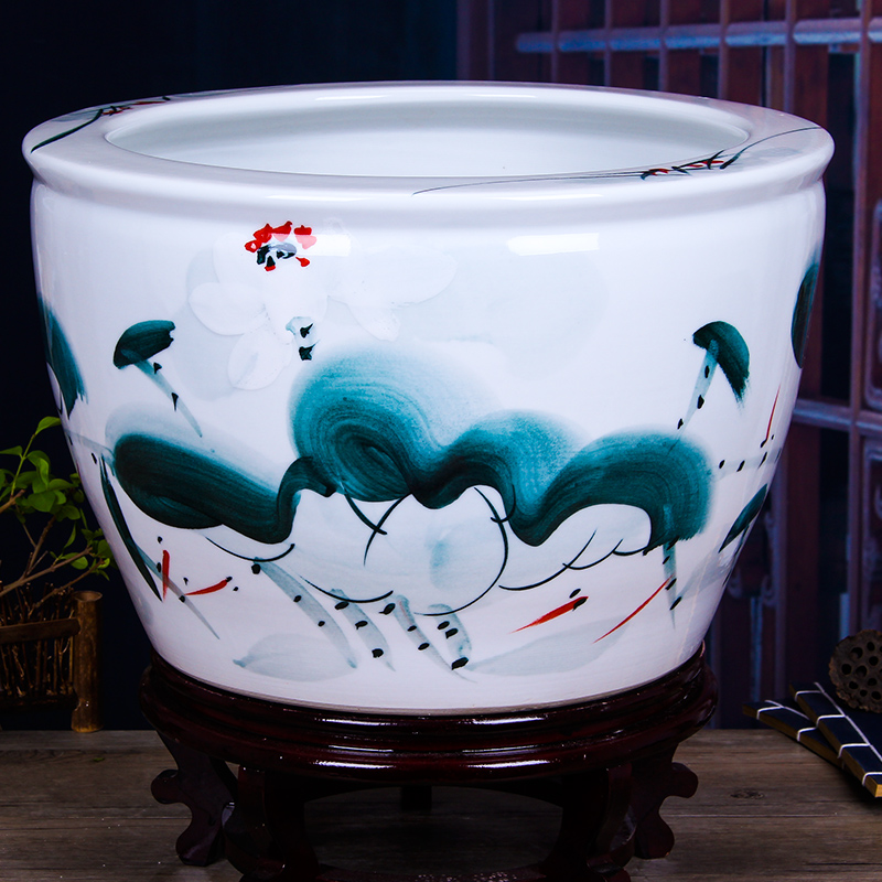 Jingdezhen ceramic bowl of a basin of water lily lotus lotus goldfish turtle cylinder number happens office sitting room home furnishing articles