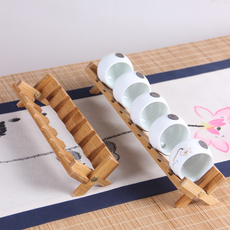 Portable bamboo Teacup holder Foldable teacup holder Tea cup storage Drain Kung Fu tea set Tea ceremony zero with solid wood