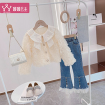 Girl coat autumn clothing 2021 new medium and large children Korean version of foreign style flowers small fragrance coat children fashionable coat tide