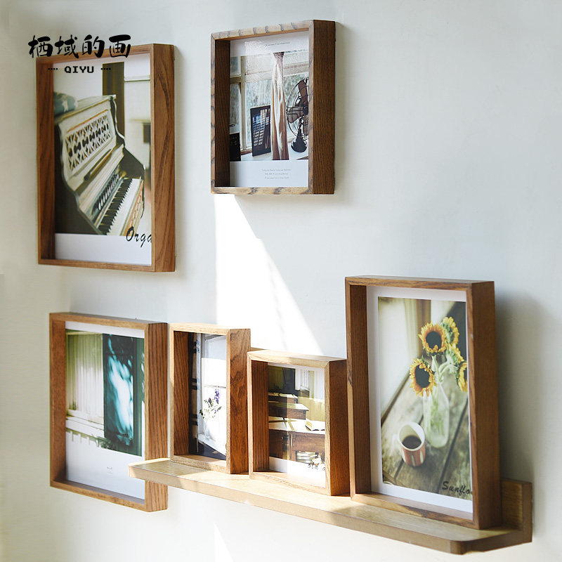 Time a few early comeback solid wood photo frame swing table hanging wall combined photo frame square thin edge narrow side picture frame wood doing old