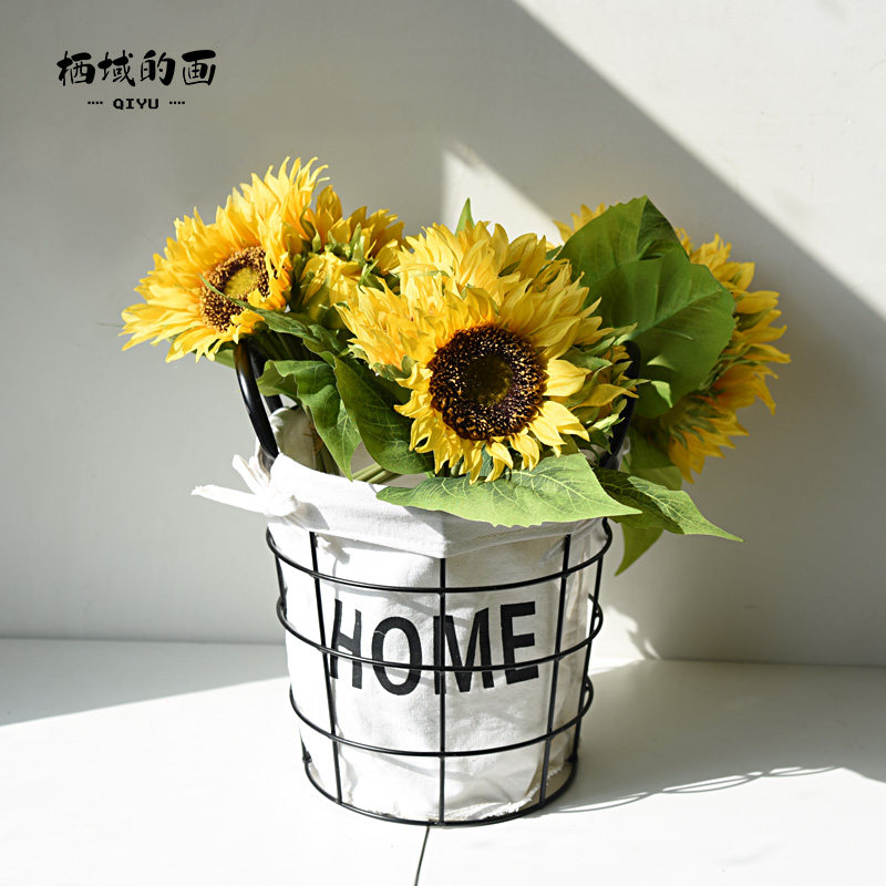 Time few early Nordics Living room Flower basket floral fabric Canvas Lined Flower Barrel Weave Flower Pot Sunflower Basket