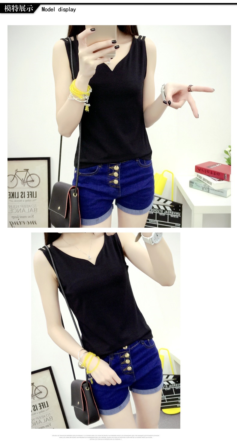 Sợi yafu vest dây áo sơ mi mùa hè mới kích thước lớn thường hoang dã lỏng v- cổ đáy vest nhỏ sling nữ quần áo thời trang nữ