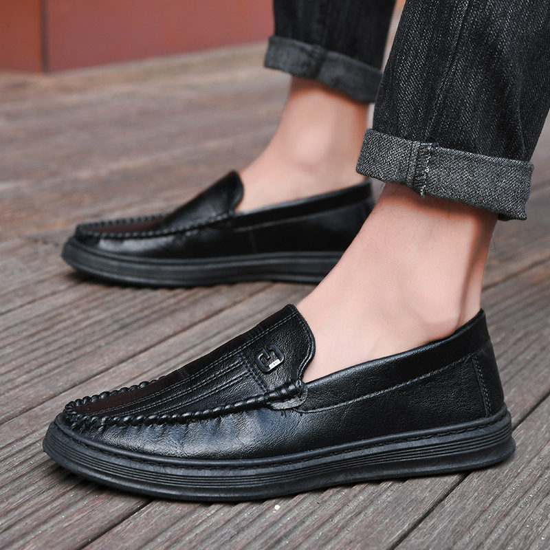 Spring 2022 new leather shoes Men's trends Business Fashion Soft Bottom 100 Hitch Casual Men's foot Pedal Bean Tide Shoes