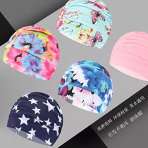 New swimming cap womens long hair adult plus head bathing hot spring ear protection swimming cap womens large printed cloth swimming cap