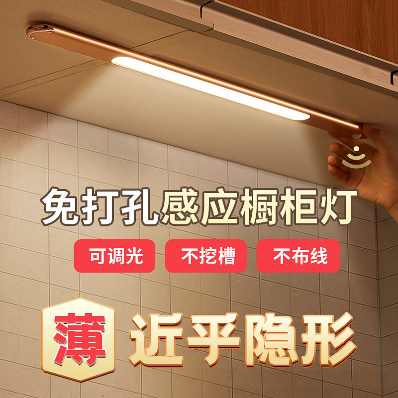 Human induction cabinet light with rechargeable wardrobe door is lit magnetic light strip entry shoe cabinet door without punching