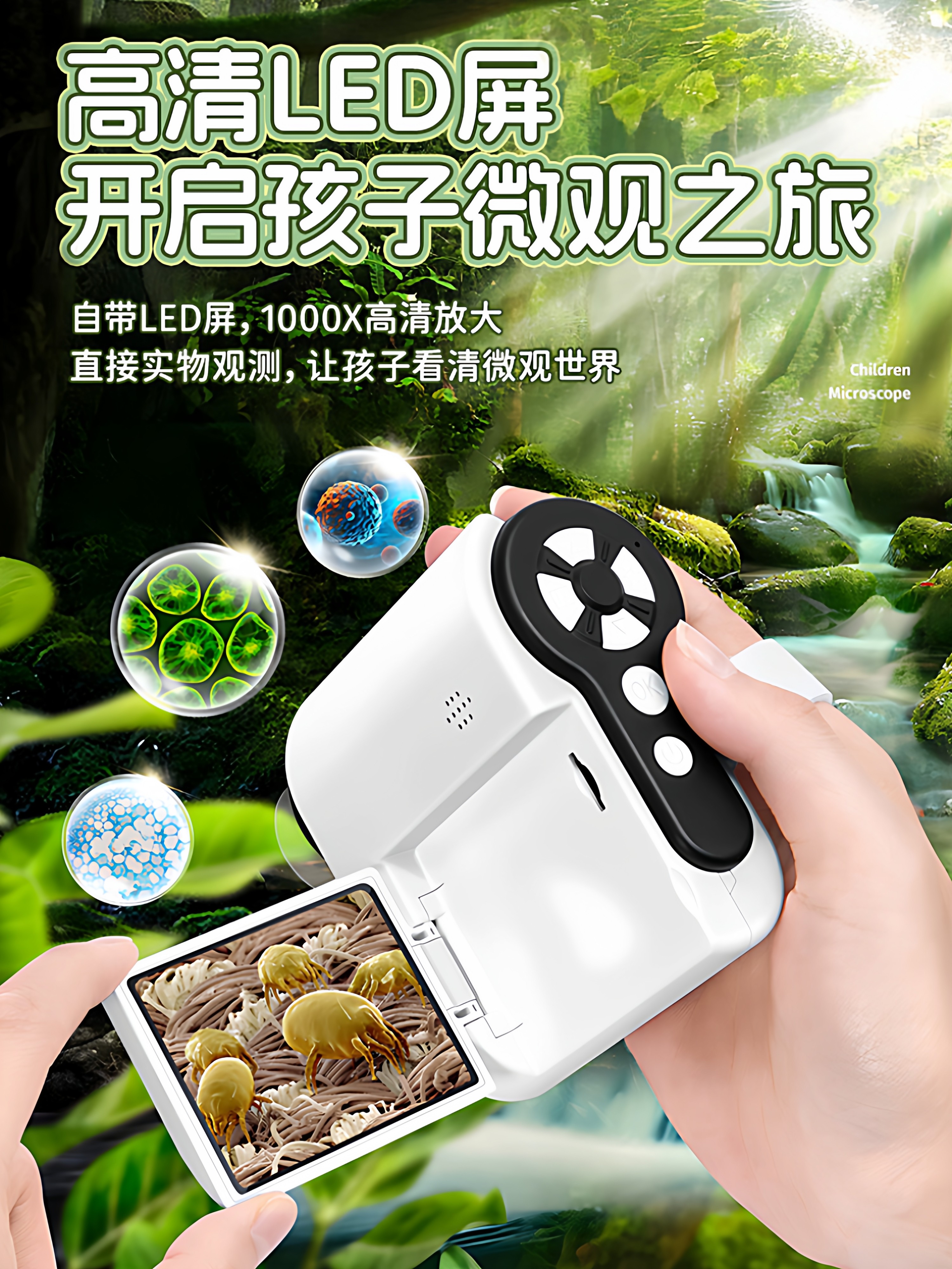 Electron Microscope for Elementary and Middle School Students, Capable of Viewing Bacteria, Professional-Grade, Suitable for Boys and Girls, School Supplies for Middle School Students, Birthday Gift for Boys, Handheld and Portable, Practical for Ages 6-10