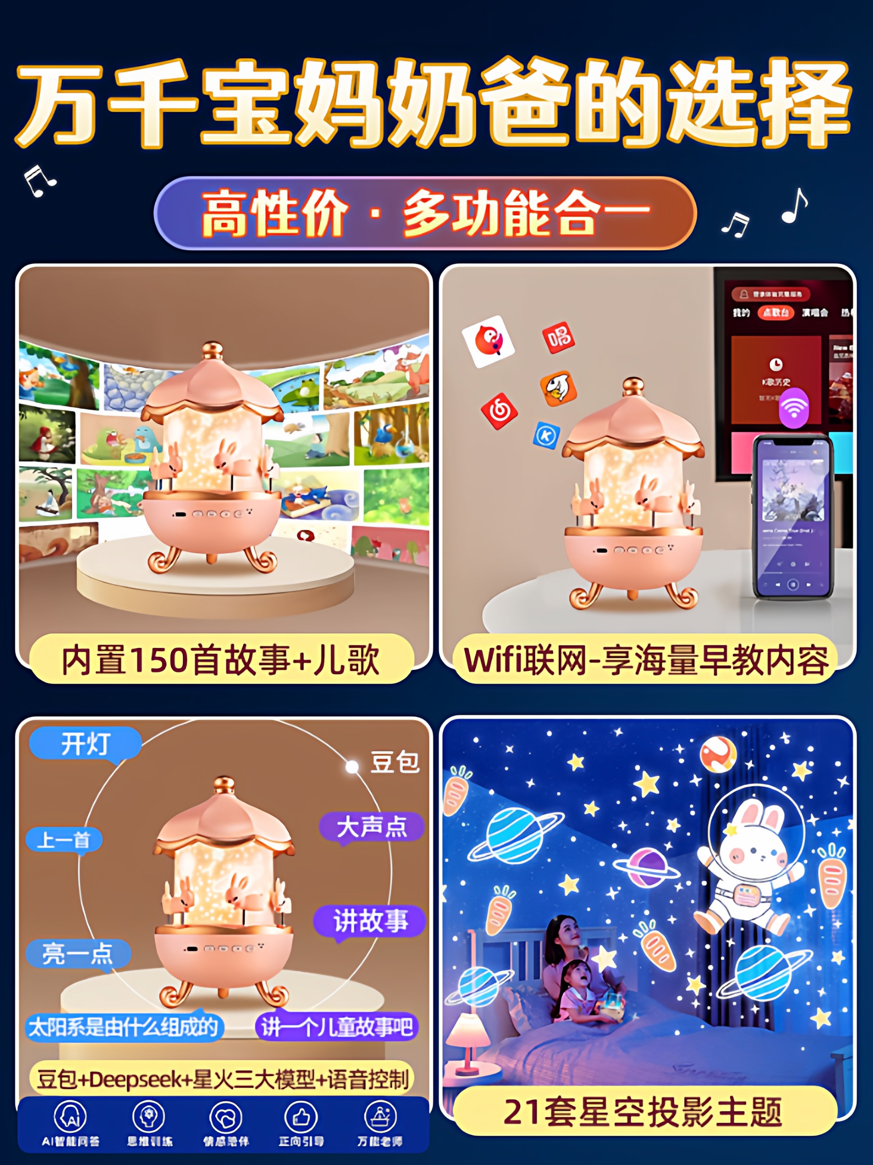 Children's Small Toy Ai Projector Deepseek Story Machine Intelligent Conversation Girl's 6-Year-Old 3Rd Birthday Gift