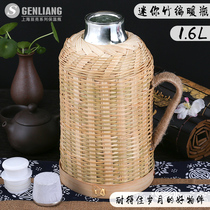 Liang household bamboo thermos bottle retro hot water bottle glass inner flask mini hot water bottle tea ceremony warm bottle