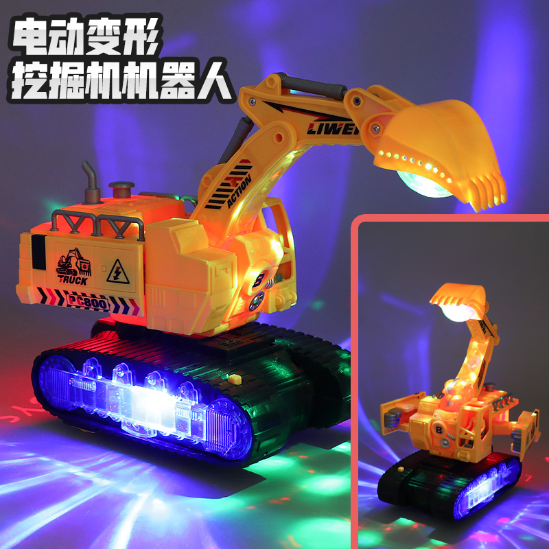 Children's electric deformation excavator toy boy police car toy car light music universal engineering vehicle excavator