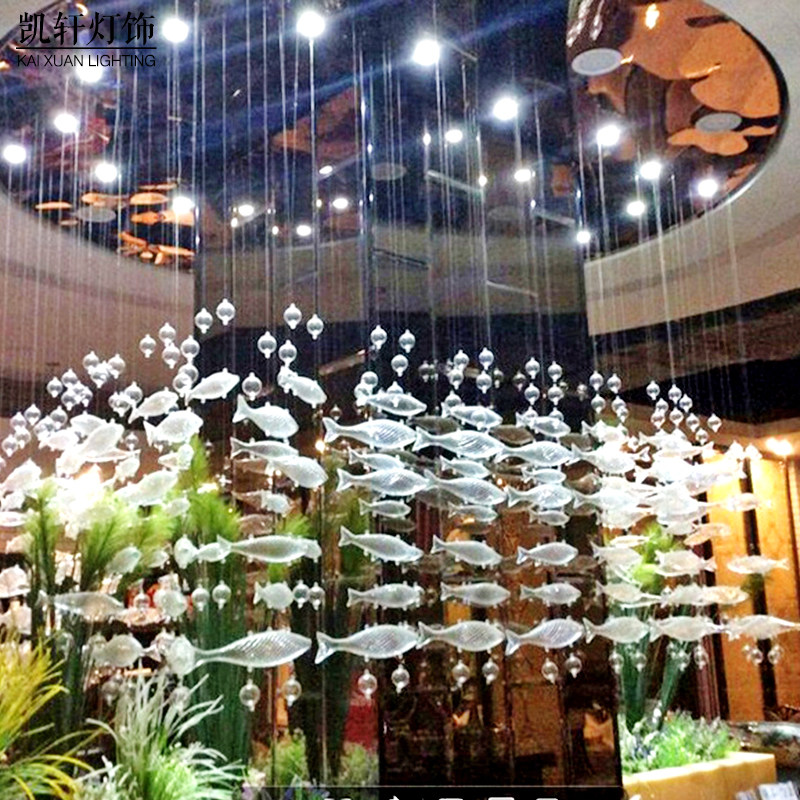 Creative Hotel Atrium Chanting Fish Dining Room Air Decoration Art Pendant Pendant Hollow Glass Striped Fish Decoration