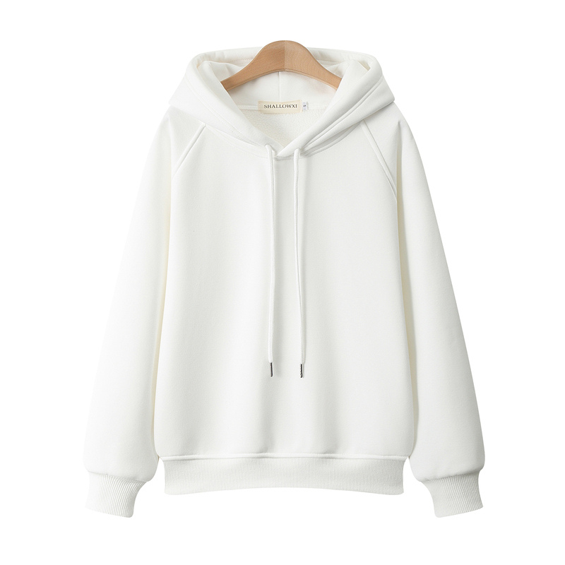 Spring and Autumn 2026 New White Sweatshirt for Women with Fleece-Lined Hood, Fashionable Pure Cotton Loose Thin Winter Age-Reducing Jacket