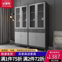 Post-modern paint wall wine cabinet with glass door bookcase Household simple living room light luxury locker Display cabinet