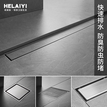 Invisible deodorant lengthened bathroom shower room stainless steel floor drain rectangular large displacement long strip toilet