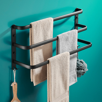 Free Punching Toilet Space Aluminum Towel Rack Towel Rod Single Rod Black Nordic Bathroom Hanging Rod Hanging Towel Hanging Rack