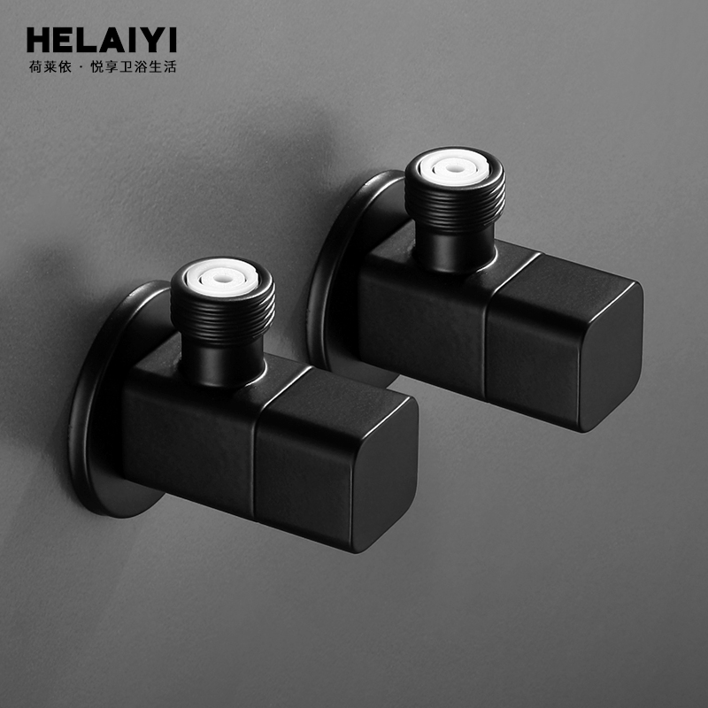 Black hot and cold square triangular valve check valve water heater valve switch home full copper thickened universal angle valve