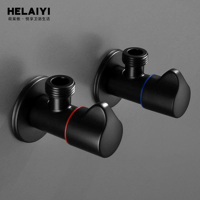 Full copper double head hot and cold thickened triangular valve black round bathroom toilet woman washers spray gun bath cabinet water stop valve