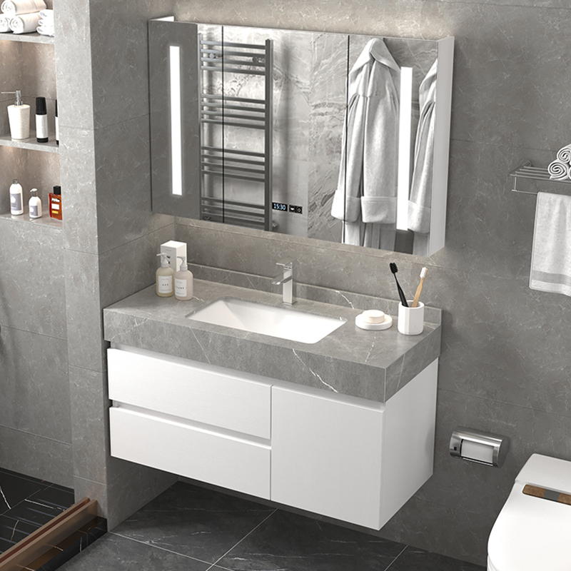 Slate bathroom cabinet combination set powder room modern intelligent light luxury hand wash washbasin bathroom mirror cabinet washstand
