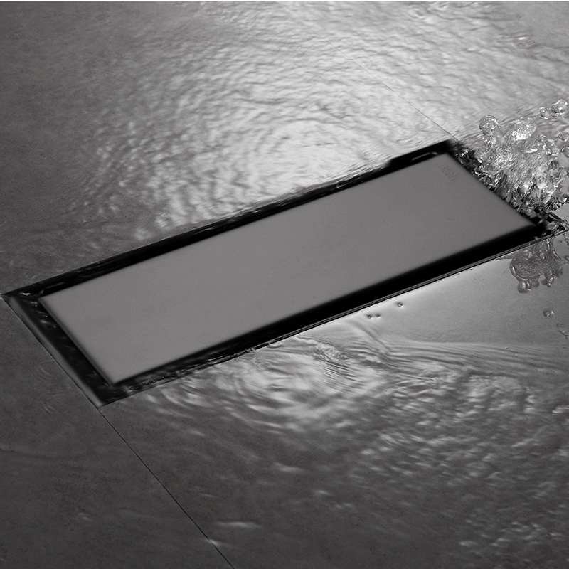 Bathroom invisible lengthened deodorant floor drain bathroom black rectangular stainless steel floor drain shower room large displacement