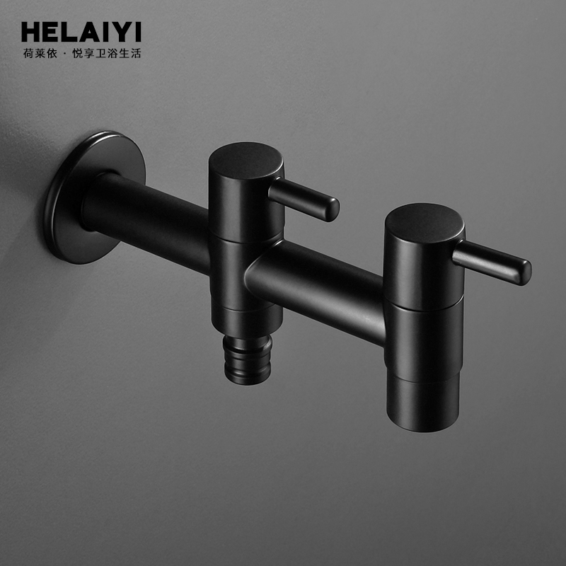 Lengthened mop pool single cold tap double head fully automatic washing machine tap black 4 for 6 minute special stainless steel