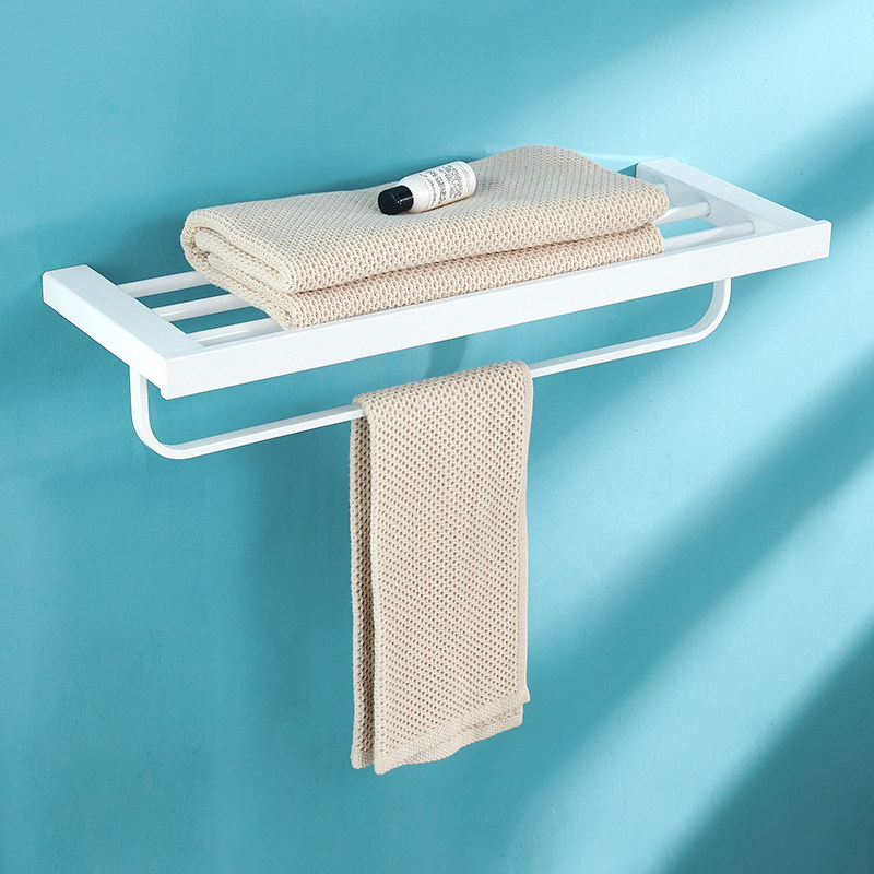 Lotus-based white stainless steel towel rack makeup room wall-mounted shelving bathroom handwashing bath towels Toilet Shelf