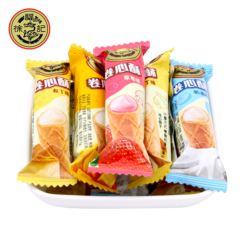 Xu Fukee Volume Heart Crisp Sandwich Egg Roll 500g About 60 Wedding Celebration candy Fruit Pastry Biscuits Snack Bulk