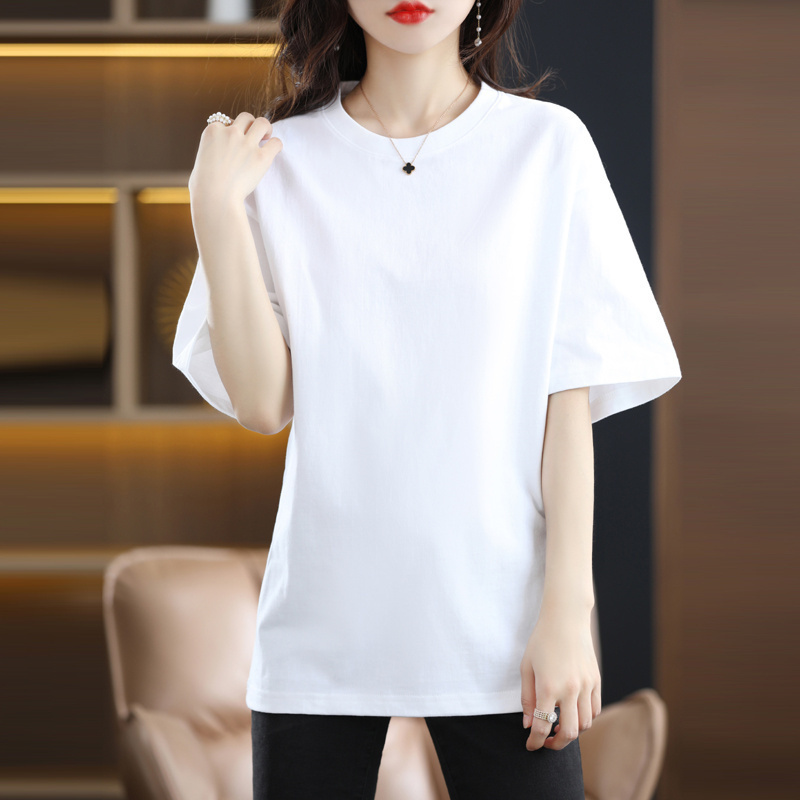 [Same Style as in Shopping Malls] High-Quality Short-Sleeved T-Shirt for Women 2026 New Summer Mid-Length Loose Pure Cotton White Top