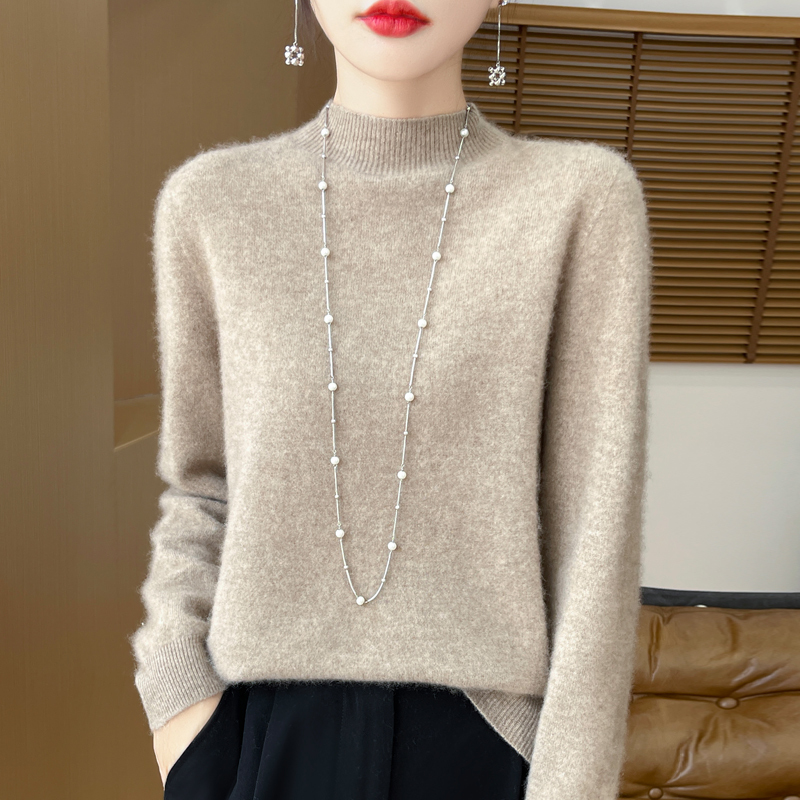 Shopping Mall Same Style Half-Turtleneck Wool Sweater for Women, 100% Pure Wool, 2026 New Autumn and Winter Gd Knitted Base Layer Sweater