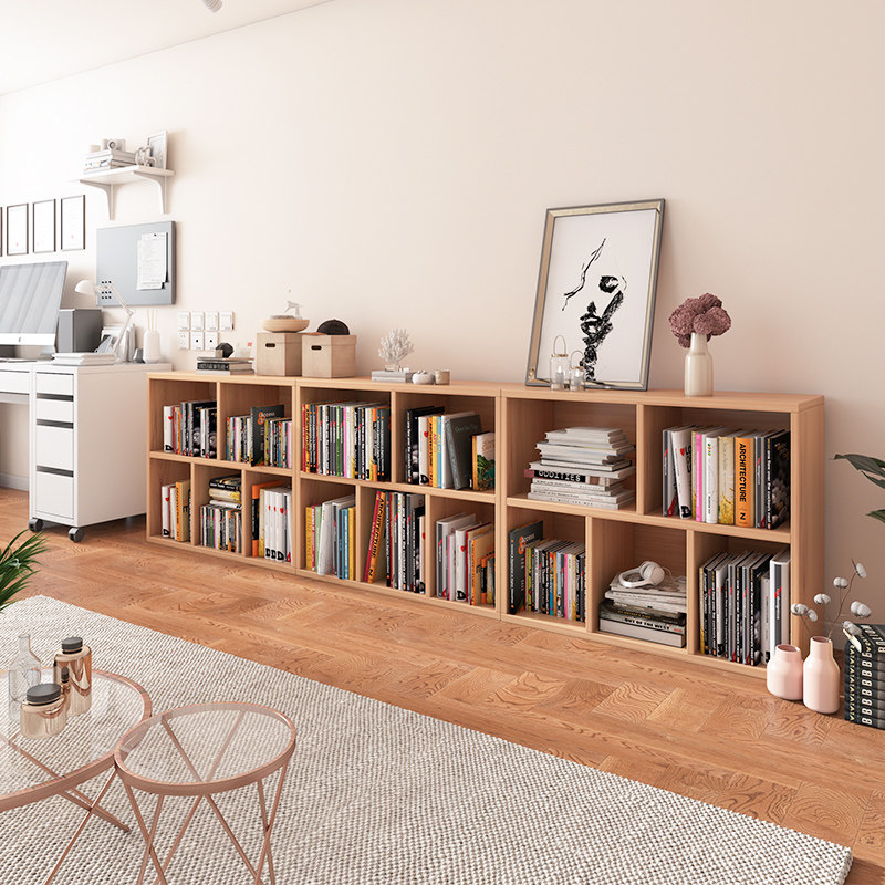 Simple bookshelf Shelf Ground Debris Grid Cabinet Living-room Containing Cabinet Student Containing Layer Rack Imitation Solid Wood Dwarf Bookcase